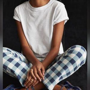 WRANGLER BRAND VINTAGE PRINT JEANS: BLUE AND WHITE CHECKED WRANGLER JEANS.